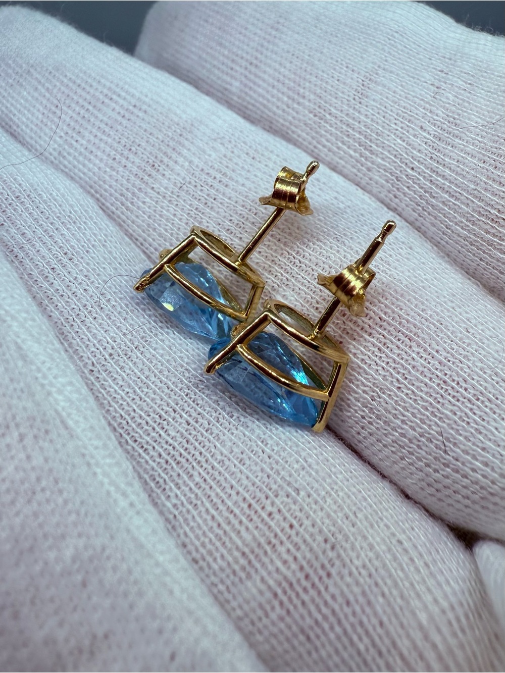 Solid 14k Gold London Blue Topaz Teardrop Stud Earrings - Women Jewelry - Picture 8 of 13